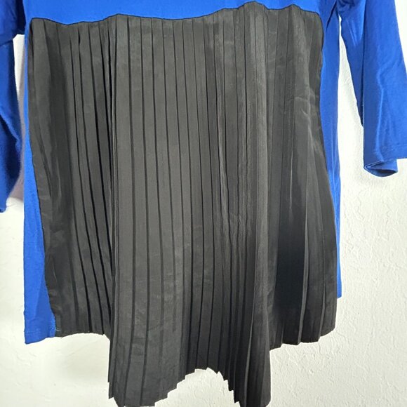 Vintage Sarah Liller Womens Scoop Neck 3/4 Sleeve Pleated Back Tunic Small Blue - Picture 3 of 8